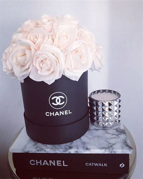 hat box flowers chanel|Black flower box with pink roses .